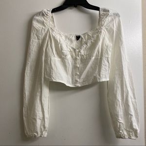Shein White Button Front Lantern Sleeve Top Size:L/8